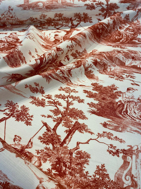 Waverly Toile Idyllic Days Cotton Fabric - Red Amaryllis Toile, 54" Width (1 Yard)