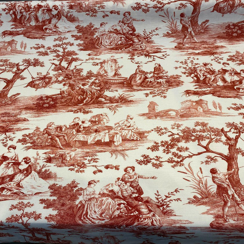 Waverly Toile Idyllic Days Cotton Fabric - Red Amaryllis Toile, 54" Width (1 Yard)