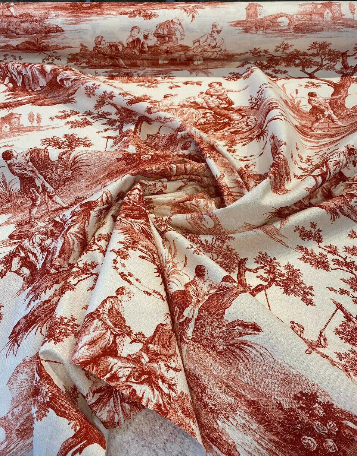 Waverly Toile Idyllic Days Cotton Fabric - Red Amaryllis Toile, 54" Width (1 Yard)