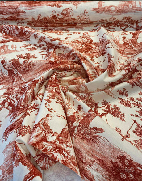 Waverly Toile Idyllic Days Cotton Fabric - Red Amaryllis Toile, 54" Width (1 Yard)