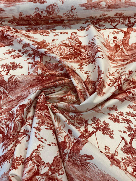 Waverly Toile Idyllic Days Cotton Fabric - Red Amaryllis Toile, 54" Width (1 Yard)