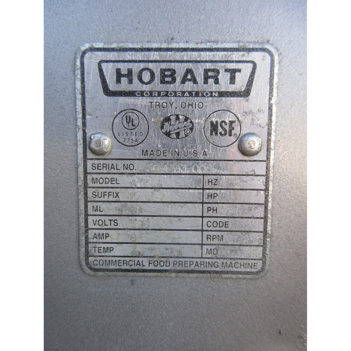 Hobart 4732A 3 H.P. Meat Grinder, Used Excellent Condition