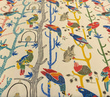 Waverly Bird House Parrots Chatter Prism 100 Percent Cotton Fabric - Beige With Blue, Red, Green Parrots And Birds, 54" Width (By The Yard)