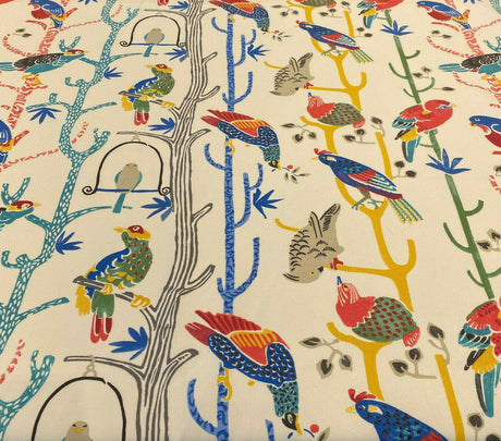 Waverly Bird House Parrots Chatter Prism 100 Percent Cotton Fabric - Beige With Blue, Red, Green Parrots And Birds, 54" Width (By The Yard)