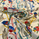 Waverly Bird House Parrots Chatter Prism 100 Percent Cotton Fabric - Beige With Blue, Red, Green Parrots And Birds, 54" Width (By The Yard)