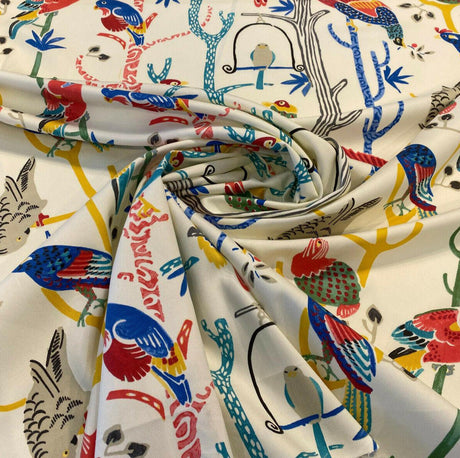 Waverly Bird House Parrots Chatter Prism 100 Percent Cotton Fabric - Beige With Blue, Red, Green Parrots And Birds, 54" Width (By The Yard)