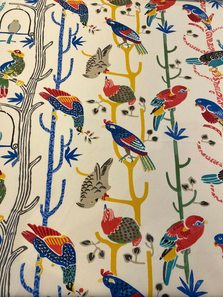 Waverly Bird House Parrots Chatter Prism 100 Percent Cotton Fabric - Beige With Blue, Red, Green Parrots And Birds, 54" Width (By The Yard)