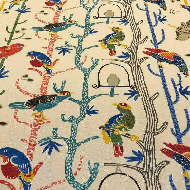 Waverly Bird House Parrots Chatter Prism 100 Percent Cotton Fabric - Beige With Blue, Red, Green Parrots And Birds, 54" Width (By The Yard)