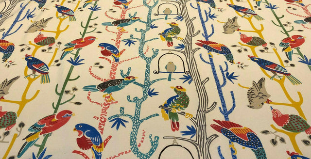 Waverly Bird House Parrots Chatter Prism 100 Percent Cotton Fabric - Beige With Blue, Red, Green Parrots And Birds, 54" Width (By The Yard)