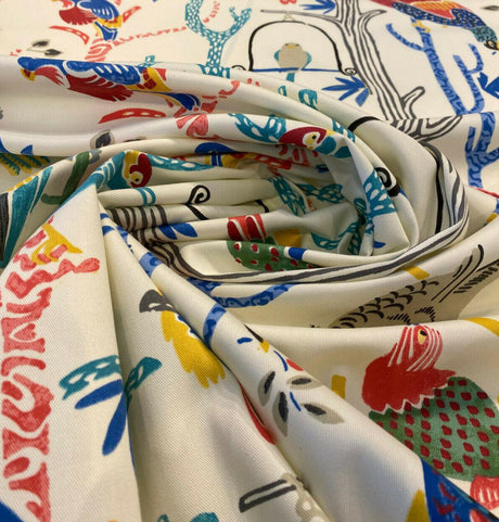 Waverly Bird House Parrots Chatter Prism 100 Percent Cotton Fabric - Beige With Blue, Red, Green Parrots And Birds, 54" Width (By The Yard)