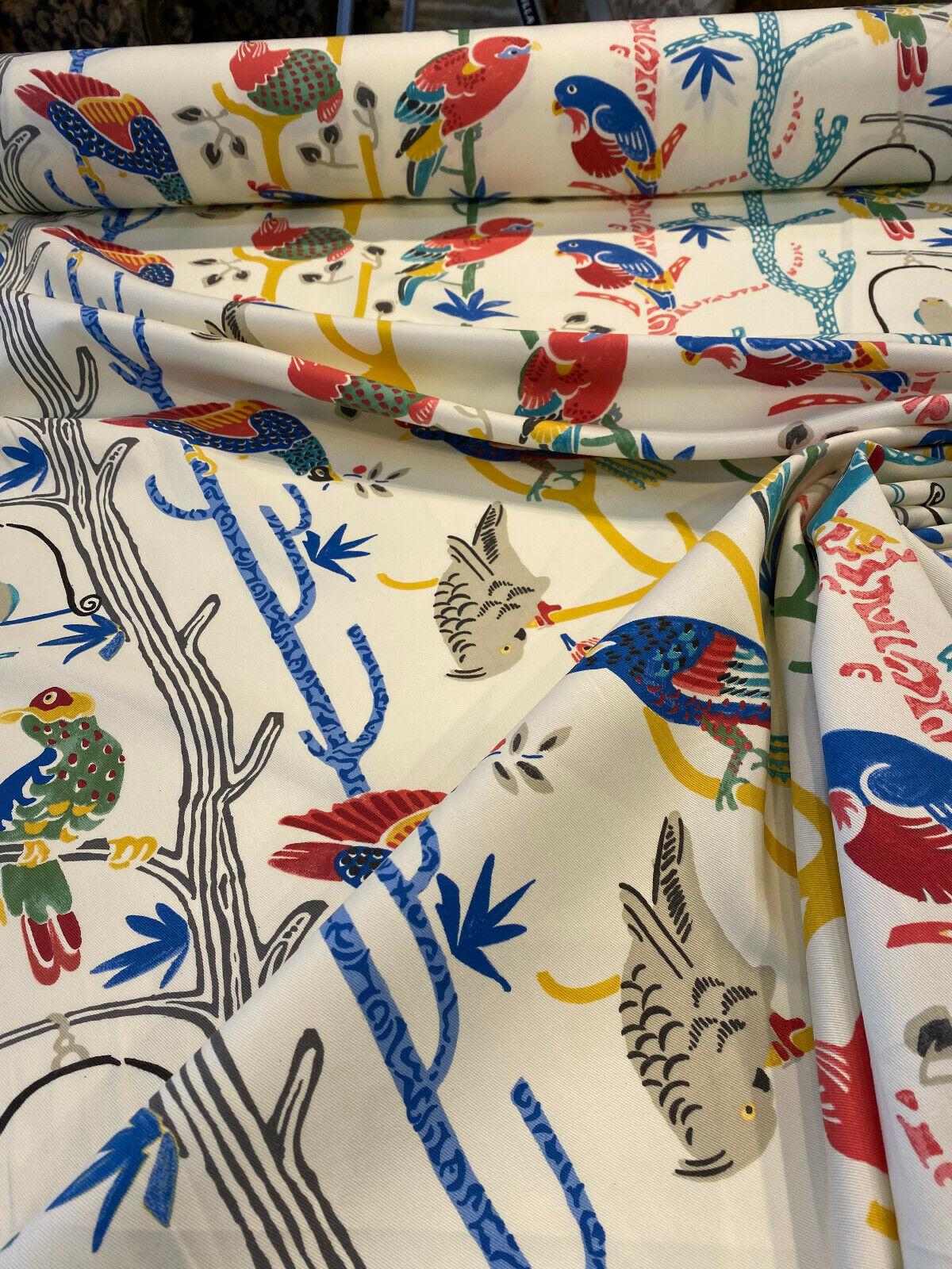 Waverly Bird House Parrots Chatter Prism 100 Percent Cotton Fabric - Beige With Blue, Red, Green Parrots And Birds, 54" Width (By The Yard)