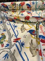 Waverly Bird House Parrots Chatter Prism 100 Percent Cotton Fabric - Beige With Blue, Red, Green Parrots And Birds, 54" Width (By The Yard)