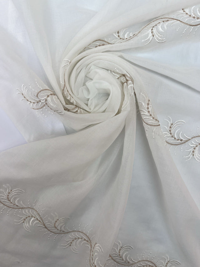 Embroidered Cotton Viscose Blend White
