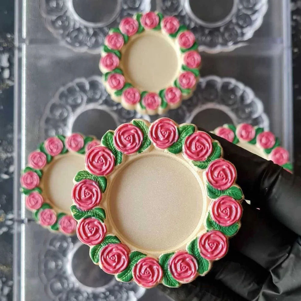 Implast Circle with Roses Polycarbonate Chocolate Mold, 6 Cavities