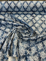 P Kaufmann Asterisk Embroidered Cotton Fabric - Blue Midnight Medallion, Southwestern, Lodge, 54" Width (1 Yard)