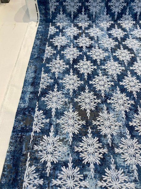 P Kaufmann Asterisk Embroidered Cotton Fabric - Blue Midnight Medallion, Southwestern, Lodge, 54" Width (1 Yard)