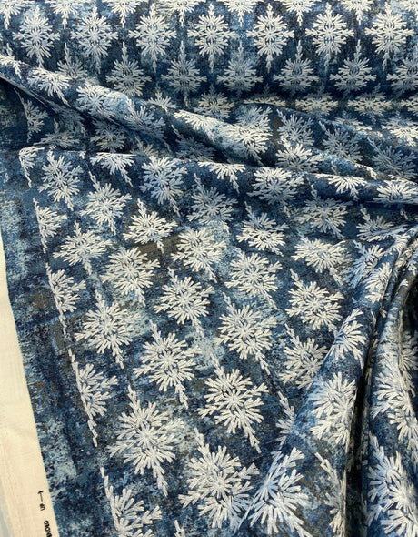 P Kaufmann Asterisk Embroidered Cotton Fabric - Blue Midnight Medallion, Southwestern, Lodge, 54" Width (1 Yard)