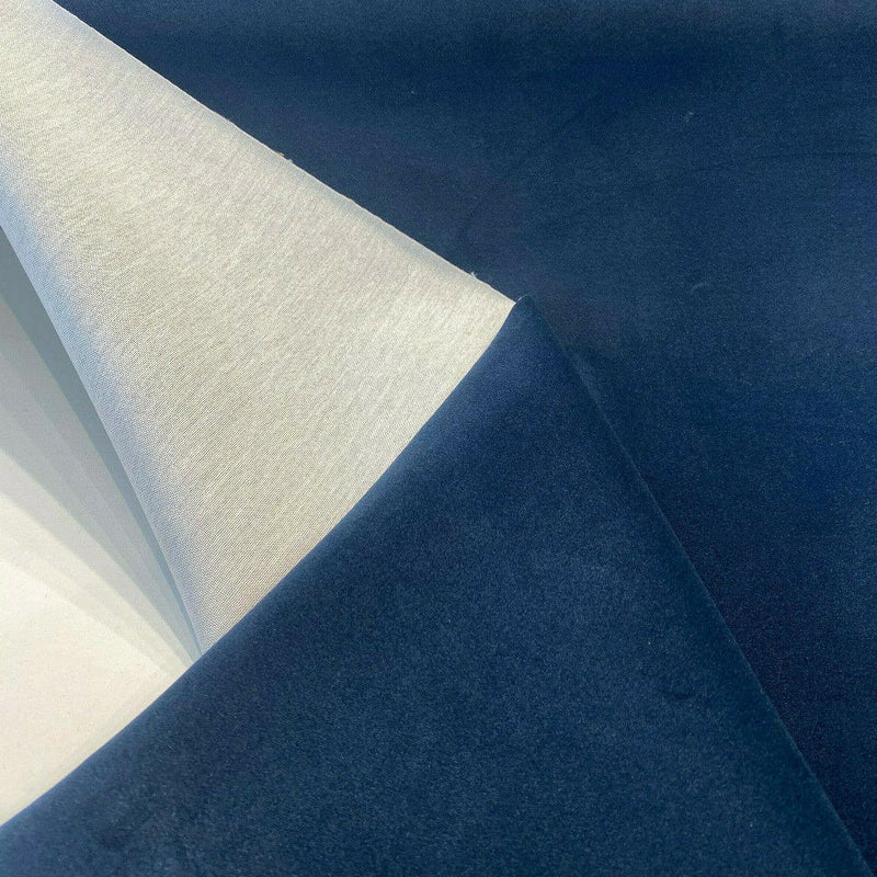 Modern Velvet Polyester Upholstery Fabric - Navy Blue, Velvet Pile, 56" Width (1 Yard)