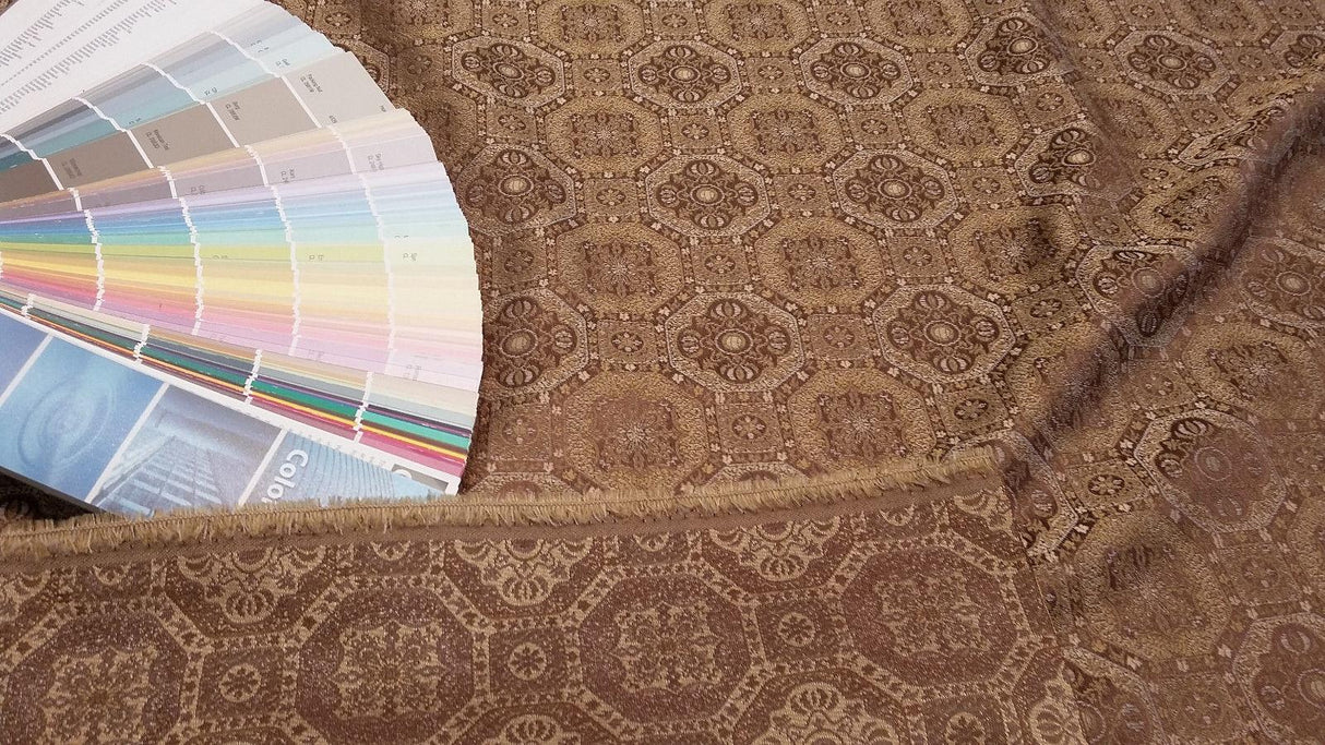 Westport Gold Polyester Jacquard Fabric - Gold Geometric Traditional, 57" Width (1 Yard)