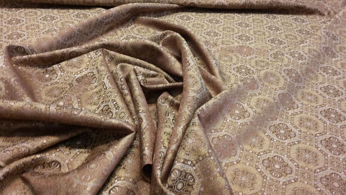 Westport Gold Polyester Jacquard Fabric - Gold Geometric Traditional, 57" Width (1 Yard)