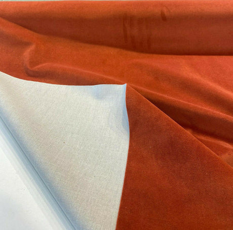 Modern Velvet Orange Cayenne Polyester Velvet Fabric - Orange Cayenne, Velvet Pile, 56" Width (1 Yard)