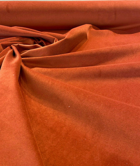 Modern Velvet Orange Cayenne Polyester Velvet Fabric - Orange Cayenne, Velvet Pile, 56" Width (1 Yard)