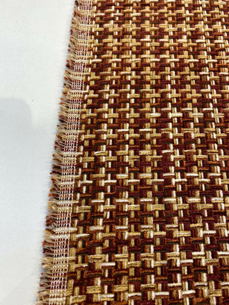 Touro Chenille Upholstery Fabric - Rustic Red Basketweave, 54" Width (1 Yard)