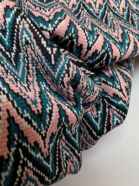 Polyester Elastane Knit Geometric Blue-Pink