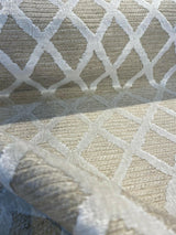Raised Velvet Chenille Diamond Regis Buff Upholstery Fabric - Beige Background With Raised Ivory Velvet Diamonds, 56" Width (1 Yard)