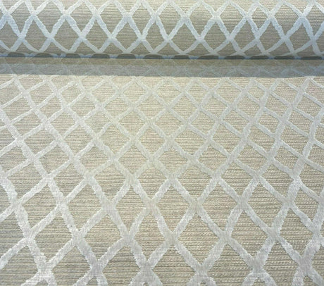 Raised Velvet Chenille Diamond Regis Buff Upholstery Fabric - Beige Background With Raised Ivory Velvet Diamonds, 56" Width (1 Yard)
