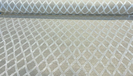 Raised Velvet Chenille Diamond Regis Buff Upholstery Fabric - Beige Background With Raised Ivory Velvet Diamonds, 56" Width (1 Yard)