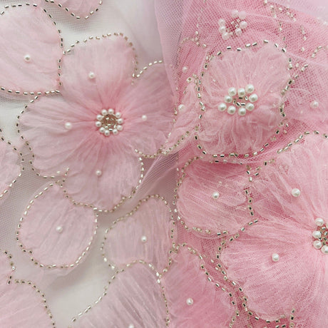 Beaded 3D Floral Lace Fabric