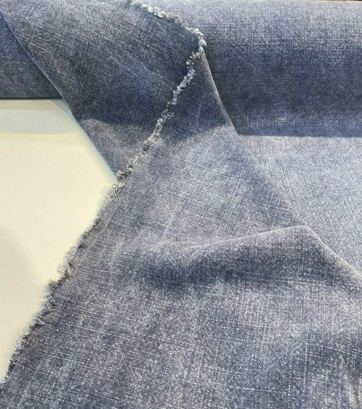 Belgian Linen Drifter Blue Baltic Linen Fabric - Baltic Blue, Shabby Chic, 56" Width (1 Yard)