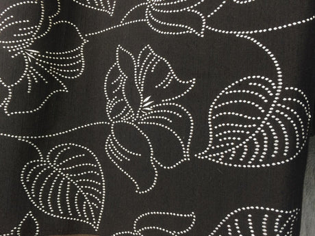 Lotus Of The Night Polyester Cotton Upholstery Fabric - Floral Stitch Bead Embroidery, Brown Black Base With Silver Embroidery, 57" Width (1 Yard)