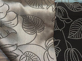 Lotus Of The Night Polyester Cotton Upholstery Fabric - Floral Stitch Bead Embroidery, Brown Black Base With Silver Embroidery, 57" Width (1 Yard)