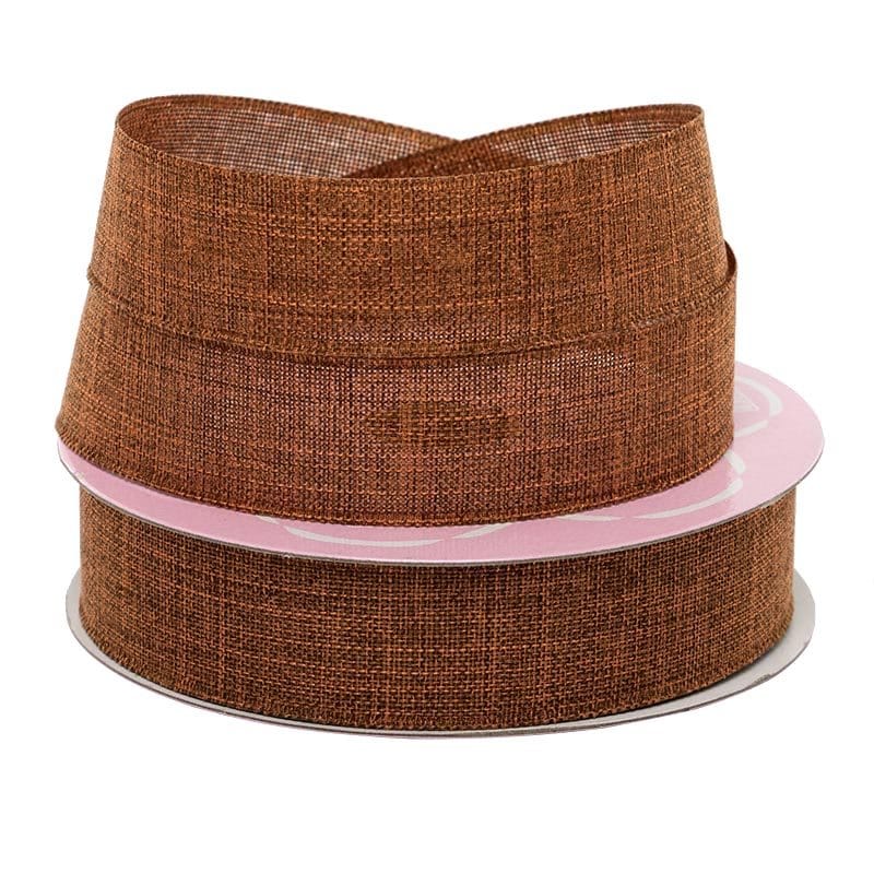 Faux Linen Ribbon – Mocha, 1 1/2'' x 25 yd (1 Roll)