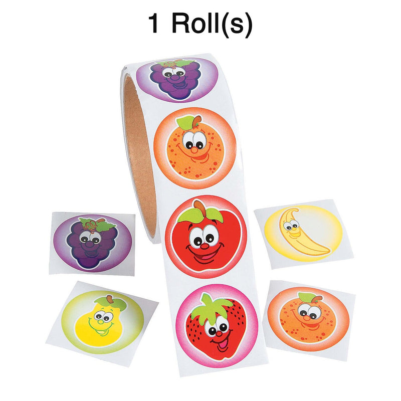 1 1/2" Multicolor Fruit Sticker Roll 100 Pieces