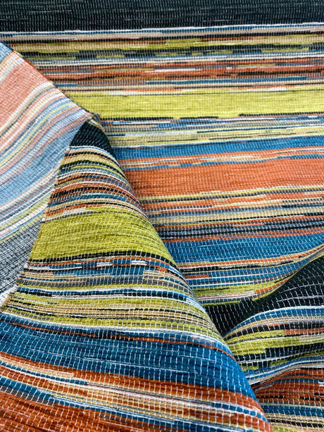 Bazaar Mosaic Stripe Chenille Fabric - Mosaic Stripe, Orange/Green/Blue/Black/Rust/Beige, 58" Width (1 Yard)