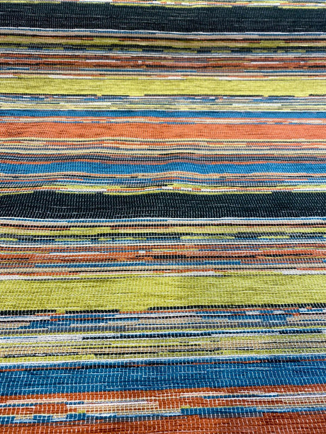 Bazaar Mosaic Stripe Chenille Fabric - Mosaic Stripe, Orange/Green/Blue/Black/Rust/Beige, 58" Width (1 Yard)