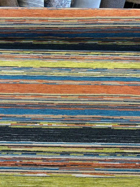 Bazaar Mosaic Stripe Chenille Fabric - Mosaic Stripe, Orange/Green/Blue/Black/Rust/Beige, 58" Width (1 Yard)