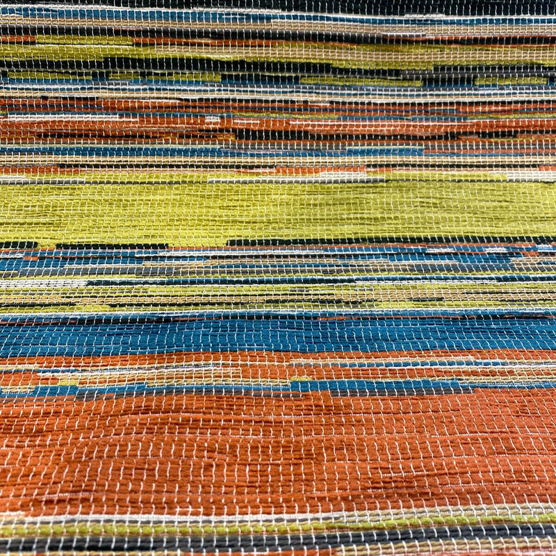 Bazaar Mosaic Stripe Chenille Fabric - Mosaic Stripe, Orange/Green/Blue/Black/Rust/Beige, 58" Width (1 Yard)