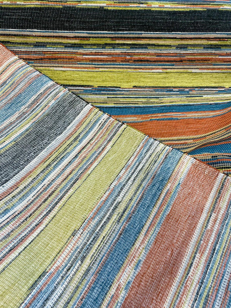 Bazaar Mosaic Stripe Chenille Fabric - Mosaic Stripe, Orange/Green/Blue/Black/Rust/Beige, 58" Width (1 Yard)