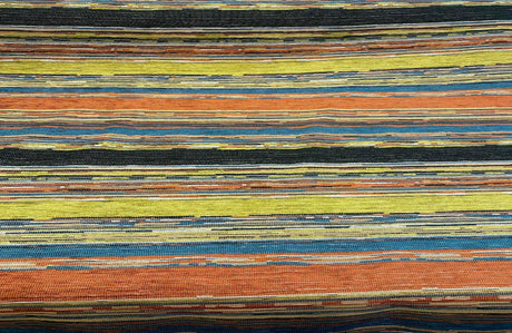 Bazaar Mosaic Stripe Chenille Fabric - Mosaic Stripe, Orange/Green/Blue/Black/Rust/Beige, 58" Width (1 Yard)