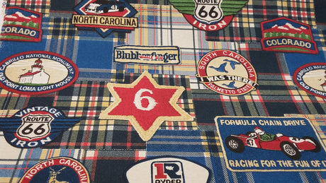 Vintage Route 66 Cotton Fabric - Retro Road Signs, Vintage Cars, Americana Print, By The Yard