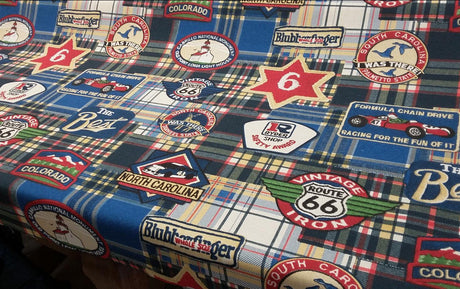Vintage Route 66 Cotton Fabric - Retro Road Signs, Vintage Cars, Americana Print, By The Yard