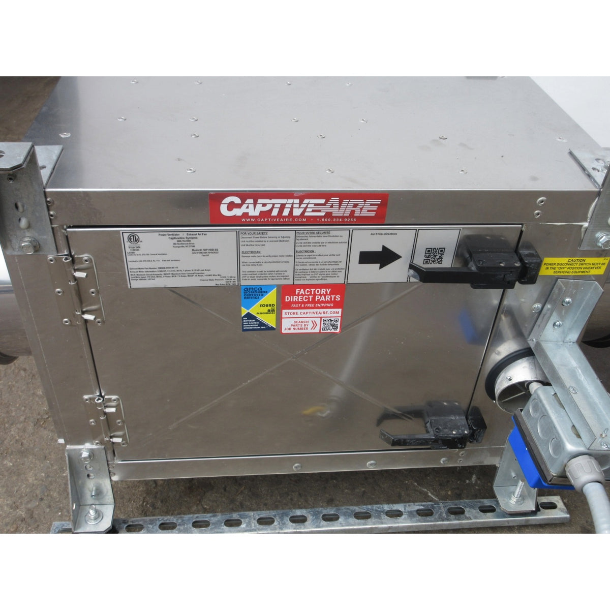 CaptiveAire SIF11DD-SS Exhaust Fan, Used Excellent Condition
