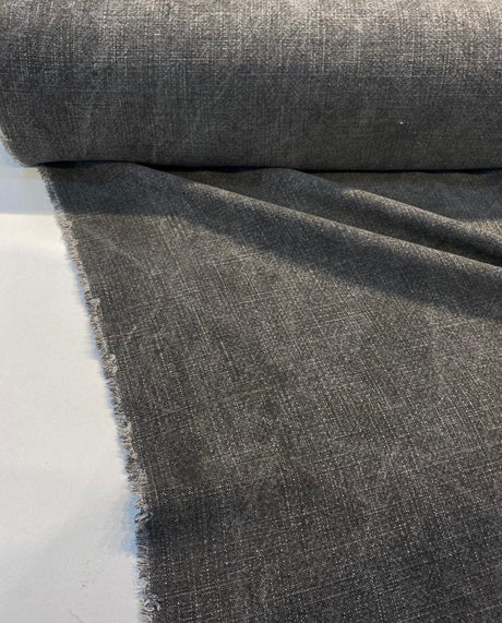 Belgian Linen Drifter Linen Fabric - Fossil Black, 56" Width, Railroaded (By The Yard)
