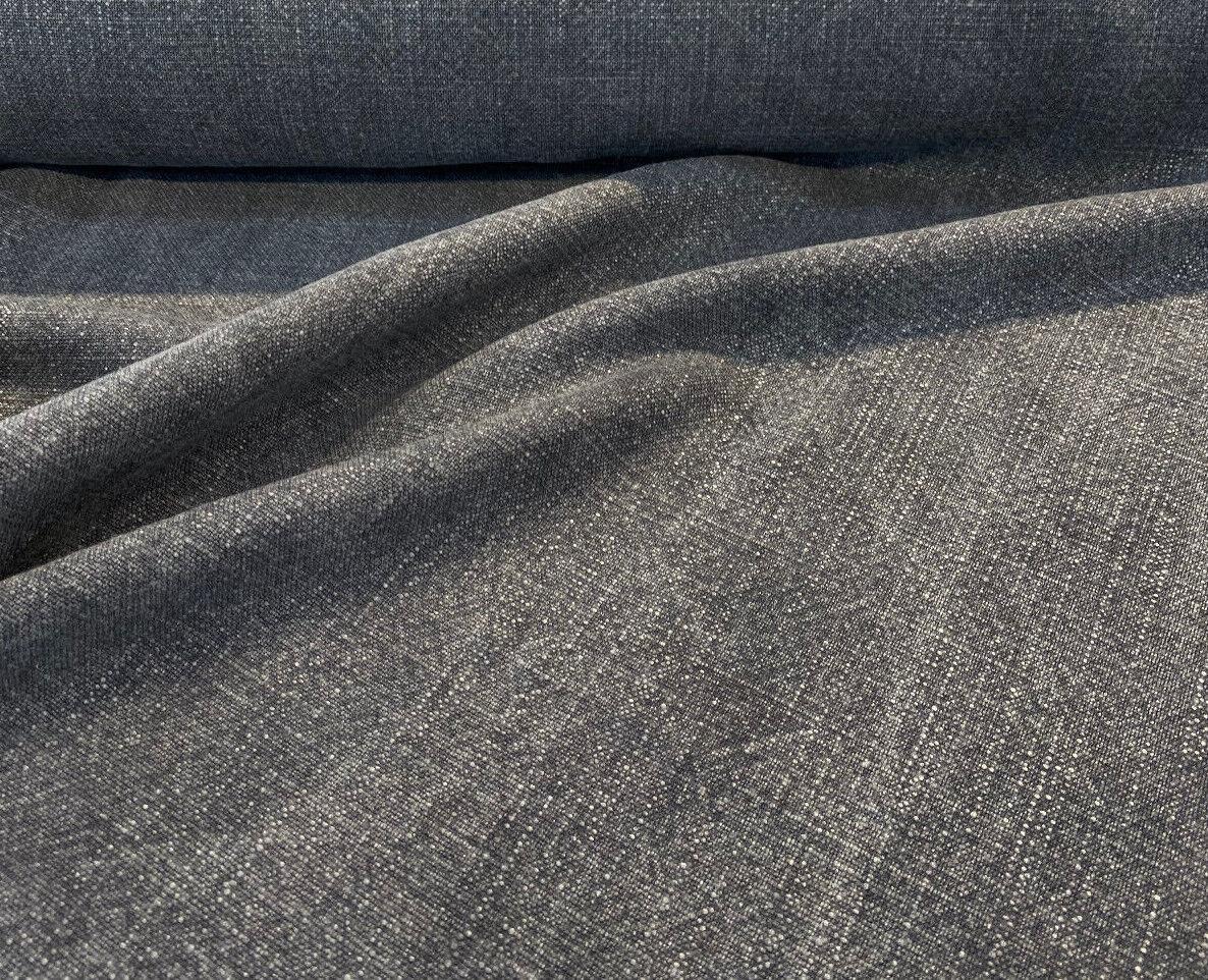 Belgian Linen Drifter Eclipse Linen Fabric - Eclipse Black Hint Of Blue, 56" Width (1 Yard)