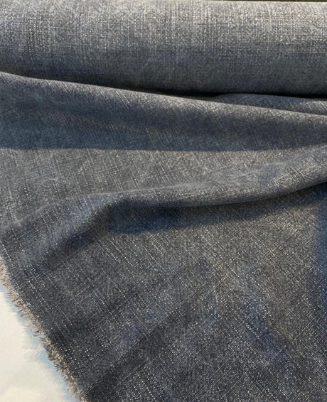 Belgian Linen Drifter Eclipse Linen Fabric - Eclipse Black Hint Of Blue, 56" Width (1 Yard)