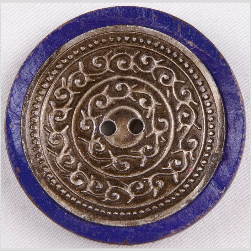 Dark Blue and Silver Foiled 2-Hole Coconut Button - 74L/47mm
